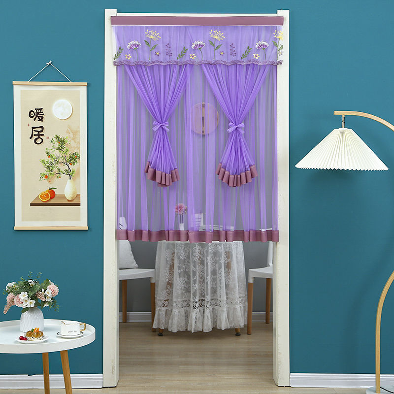 Door Curtain for Mosquito Prevention, No Drilling Required, Suitable for Living Room, Bedroom, Kitchen, Transparent Universal Lace Partition Door Curtain, Silent Screen Door Curtain