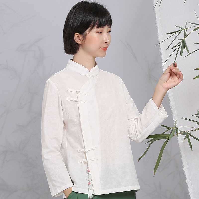 Improved cheongsam top Women's short three-point sleeve two-hei tea dress Autumn young partial lapel Cheongsam style top