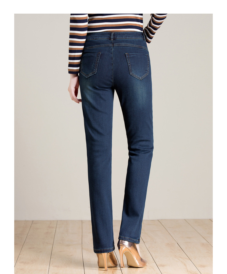 Quần Dream Shuya màu xanh cộng với quần jeans nhung nữ dày 2018 mùa đông mới co giãn quần dài thẳng quan jean nu