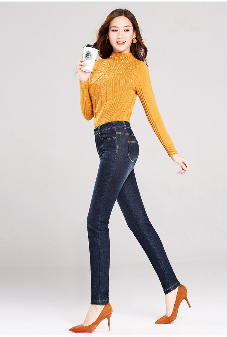 Dream Shuya quần mùa đông cộng với quần jean nhung nữ quần dài dày cotton mới thoải mái ấm áp bút chì quần nữ quần jean ngố ống rộng