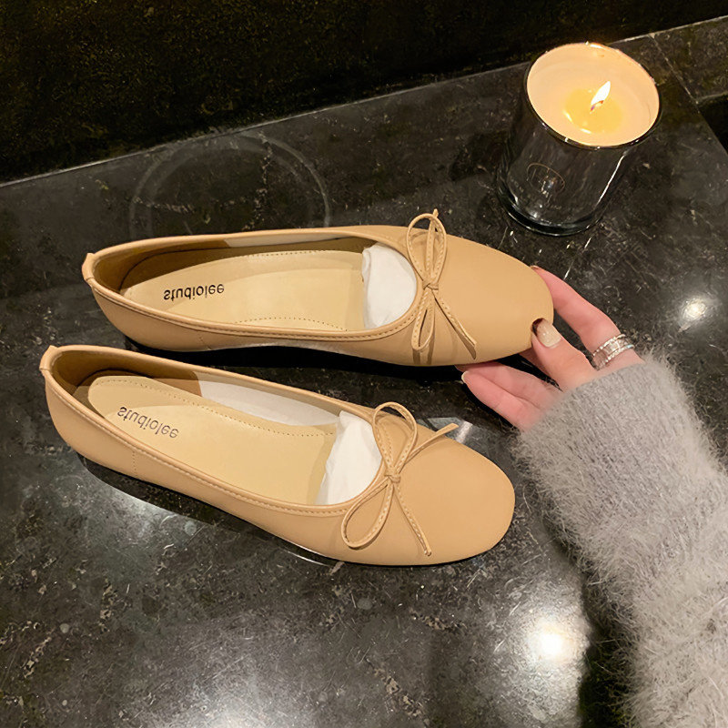 Single Xie Woman Fairy Wind Law Style Round Head Temperament Shallow Mouth 2022 New Spring Fashion Hats Butterfly Knot Ballet