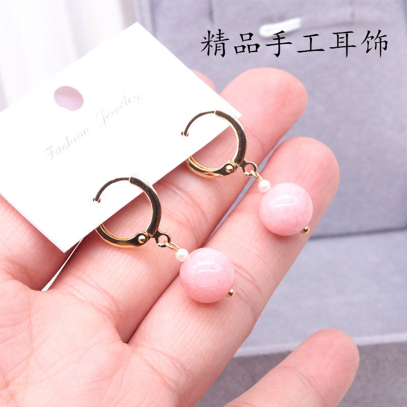 Серьги 天然粉晶耳环14k包金防丢耳扣短款甜美简约耳坠淡粉色花纹石女款