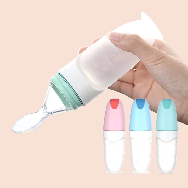 Baby Rice Burnt Silicone Milk Bottle Baby Deputy Food Theorizer Squeeze Type Soft Fork Spoon Feeding Tool Toddler Rice Flour Cutlery