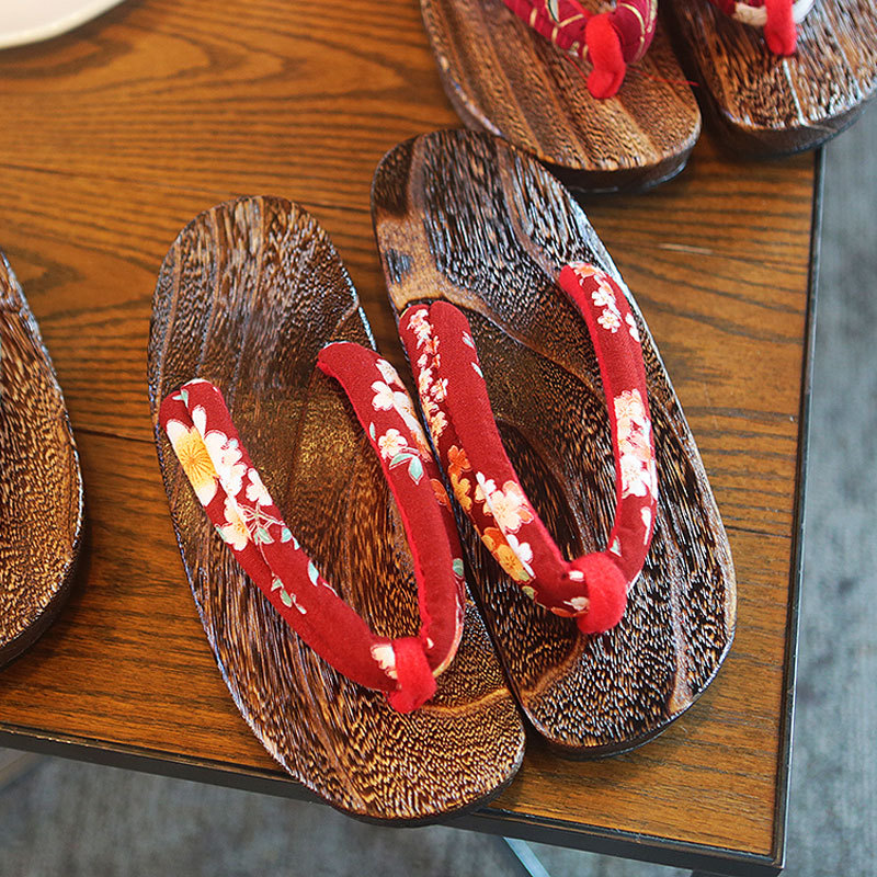 Japanese-Style Wooden Clogs for Women, Thick-Soled Wooden Slippers, Summer Non-Slip High-Heeled Clogs, Japanese Style Solid Wood