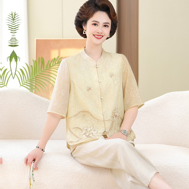 Hangzhou Mother's Silk Fragrant Cloud Yarn Suit, Stylish and Fashionable New Chinese Style Summer Outfit for Middle-Aged and Elderly Women, Mulberry Silk Two-Piece Set Hangzhou Mother's Silk Fragrant Cloud Yarn Suit, Stylish and Fashionable New Chinese Style Summer Outfit for Middle-Aged and Elderly Women, Mulberry Silk Two-Piece Set