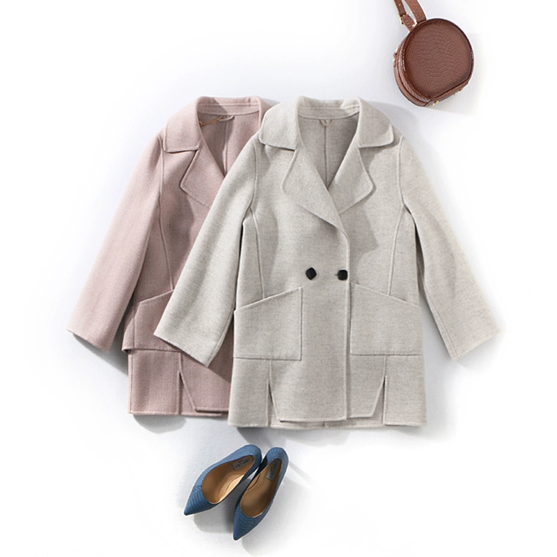Loại cao cấp 90 len + cashmere phù hợp với ve áo một nút handmade áo hai mặt áo khoác ngắn 8205