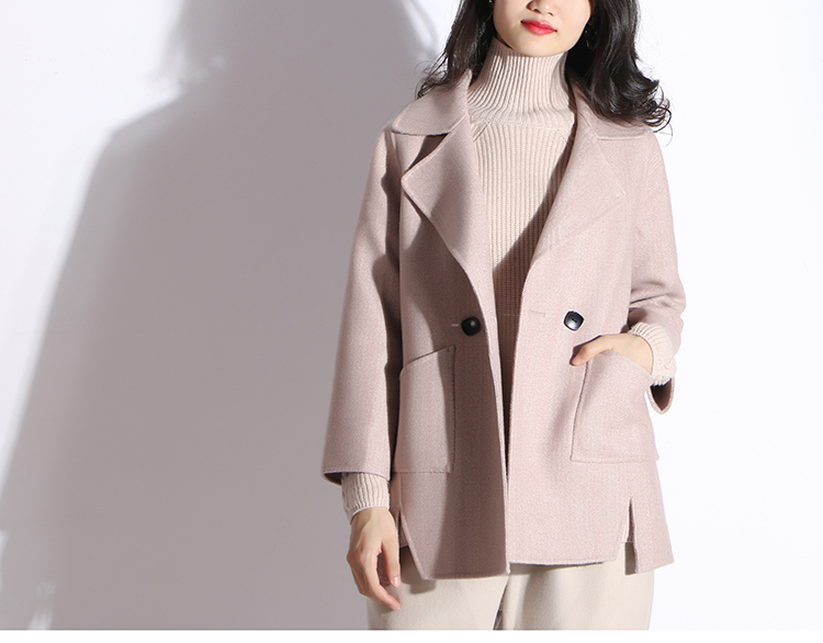Loại cao cấp 90 len + cashmere phù hợp với ve áo một nút handmade áo hai mặt áo khoác ngắn 8205 áo dạ nữ
