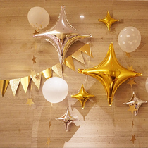 Gold and silver four horns of stars aluminum film balloon baby birthday decoration decoration children adult birthday party supplies