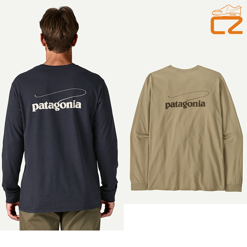 Patagonia 25 New Style Patagonia Letter Pattern Logo Blended Cotton Men's and Women's Round Neck Long-Sleeved T-Shirt