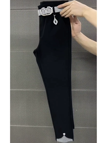 Весенние черные штаны, костюм для отдыха, большой размер, высокая талия