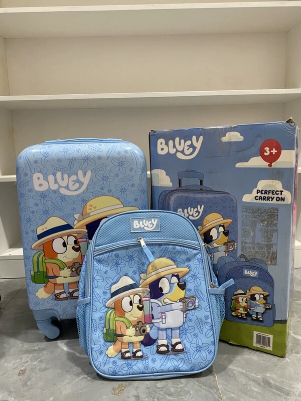 Authentic Cross-Border Bluey Cartoon Kidsren's 20inch Carry-On Trolley Case with Universal Wheels Student Suitcase School Bag Set