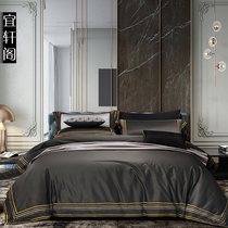 140s long-staple cotton tribute satin cotton light luxury style quilt cover four-piece set of high-end hotel Hong Kong-style cotton bedding