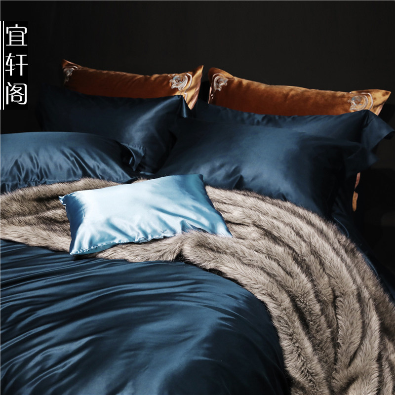 Italy Imports Upscale Double-sided Real Silk Four Pieces 100% Mulberry Silk Wedding Celebration Pure Color Minimalist Kit