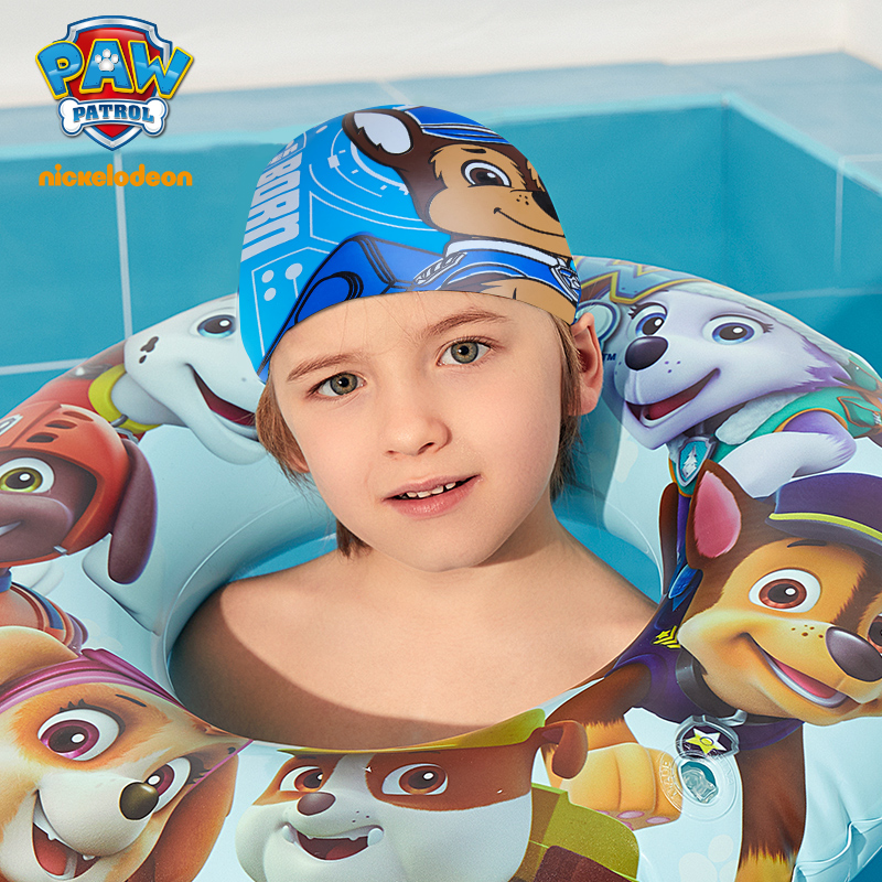 Wang Wang team children's swimming cap male and female children's print cute professional silicone swimming cap long hair waterproof do not strangle the head long hair