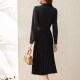 High-end commuter ol temperament suit dress long-sleeved waist slimming pleated skirt women's 2023 spring new style