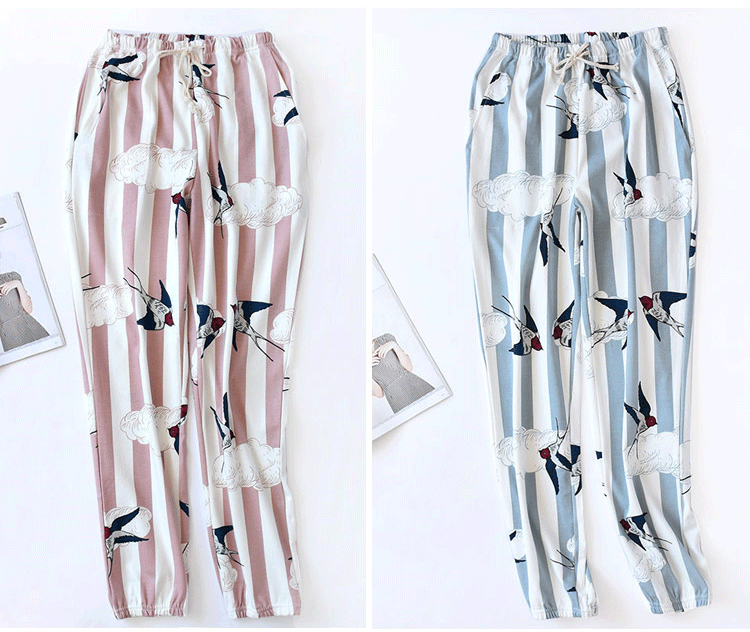 Mùa xuân và mùa thu đồ ngủ cotton phụ nữ tươi mát mùa đông sưởi ấm phòng đan bông khép kín bông chùm chân quần nhà baggy nam