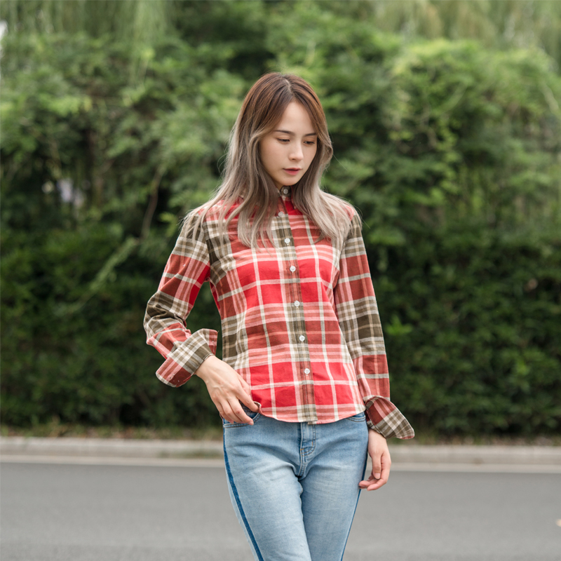 Mùa thu nữ 2018 mới thả lỏng kẻ sọc sọc dài tay áo sơ mi cotton sinh viên hoang dã áo sơ mi nữ dài tay màu đen