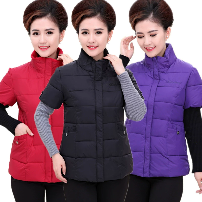 Áo khoác vest nữ trung niên và người lớn tuổi thu đông 2016 các bà mẹ trung niên mặc áo khoác vest lửng nửa tay cotton - Áo vest