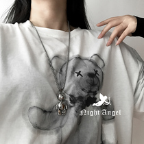 (Does not fade)will move the bear titanium steel necklace National tide hip-hop tide cool Bundy long wild male and female couples