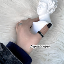 Dark night-titanium steel stainless steel dark wind black and white stitching stripe ring does not fade ring tail ring Couple ring