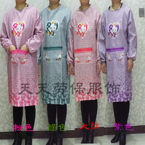 Ladies plaid overcoat kitchen anti-dressing cleaning inverted gown gown with sleeves apron ladies long thin protective clothing