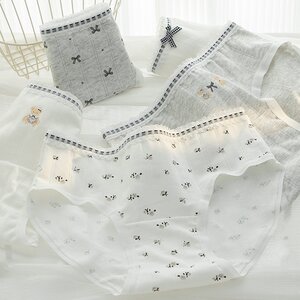 Sweet Desire Gray Pure Cotton 10A Antibacterial Extended Crotch Triangle Panties Mid-Waist Women's Underwear Skin-Friendly Breathable Gray Lolita