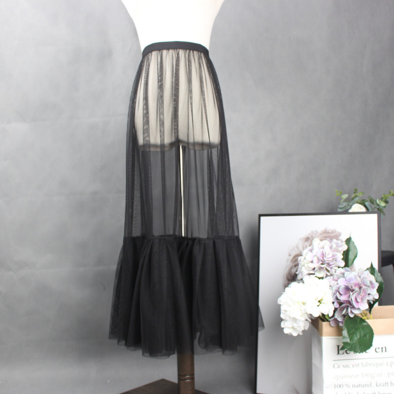 Sheer Skirt with High Waist for a Slimming Effect, New Large Hem Fishtail Skirt with Mesh Splicing and Ruffled Hem, Single-Layer Overlay Skirt, Niche Style Sheer Skirt with High Waist for a Slimming Effect, New Large Hem Fishtail Skirt with Mesh Splicing and Ruffled Hem, Single-Layer Overlay Skirt, Niche Style