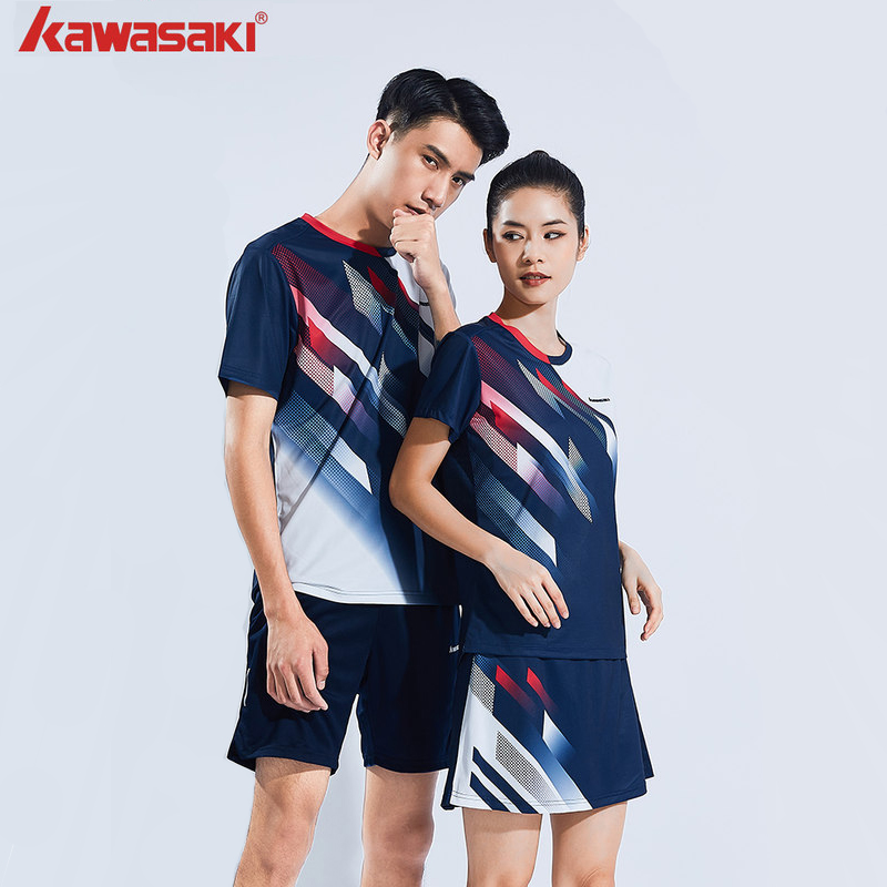 Kawasaki Kawasaki male and female badminton suit training suit overplay short sleeve T-shirt Sport breathable speed dry race suit