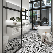 Black and White four grid small tiles 300x300 simple modern bathroom kitchen balcony toilet retro non-slip floor tiles