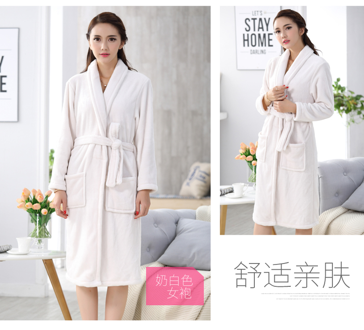 Mùa đông đôi áo choàng nhung san hô áo choàng tắm nam áo ngủ dày dài cộng với đồ ngủ flannel váy ngủ nữ mùa thu áo ngủ nam cotton