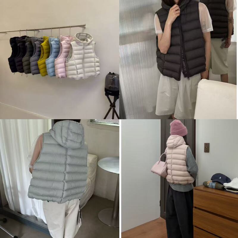 9/17 Lightweight Hooded 95 White Duck down Layered Warm Vest, Length 50.52, Bust 118.120
