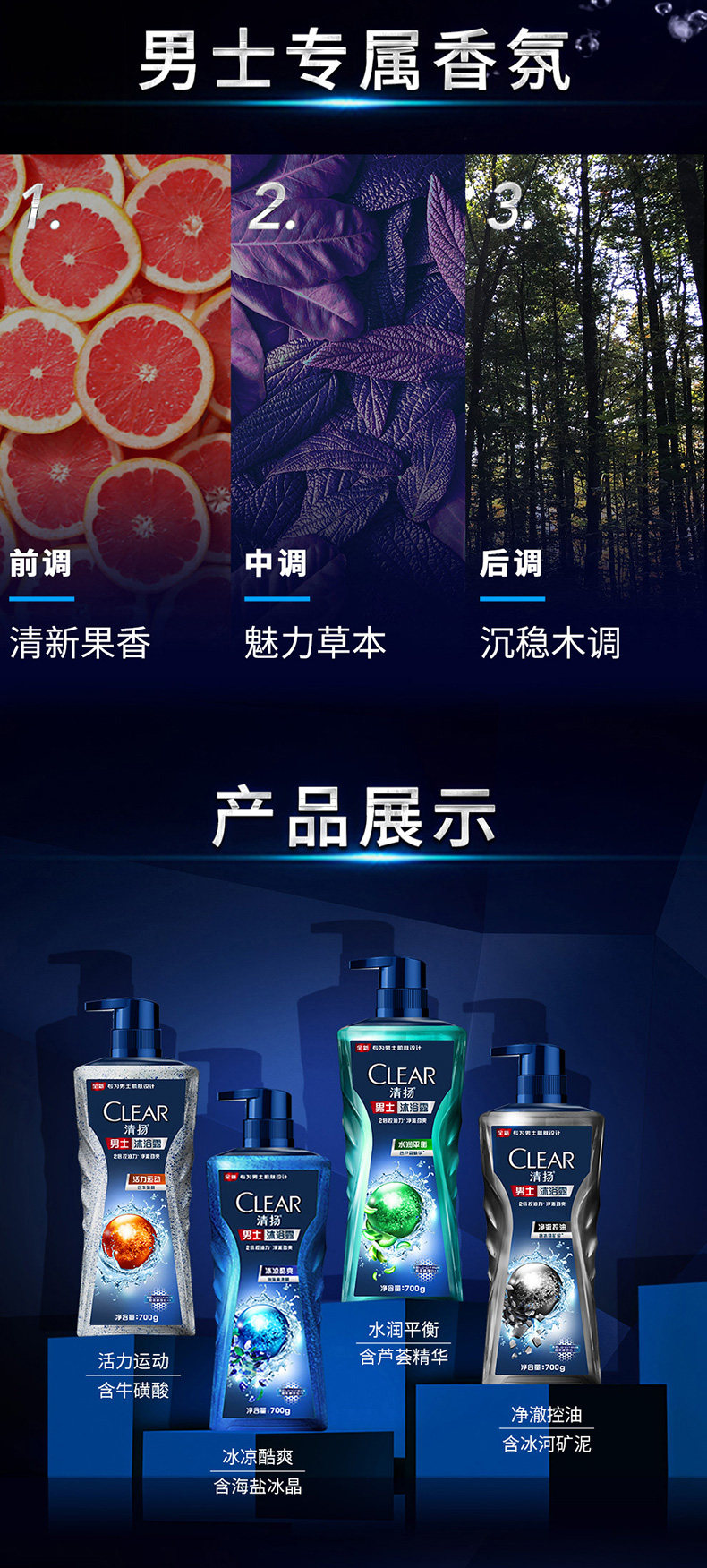 清扬 男士净澈劲爽香氛沐浴露 700g 图7