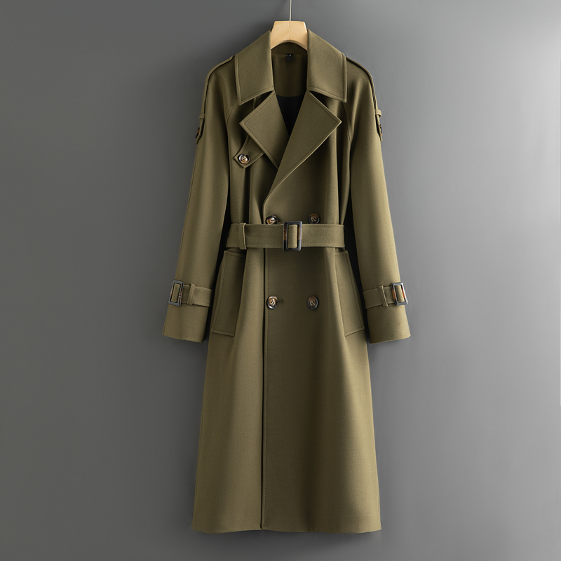 Trench Coat for Men, Over-The-Knee, 2026 New Spring and Autumn European Style, Army Green, Long, Loose, Thick Jacket, Design Model 1308