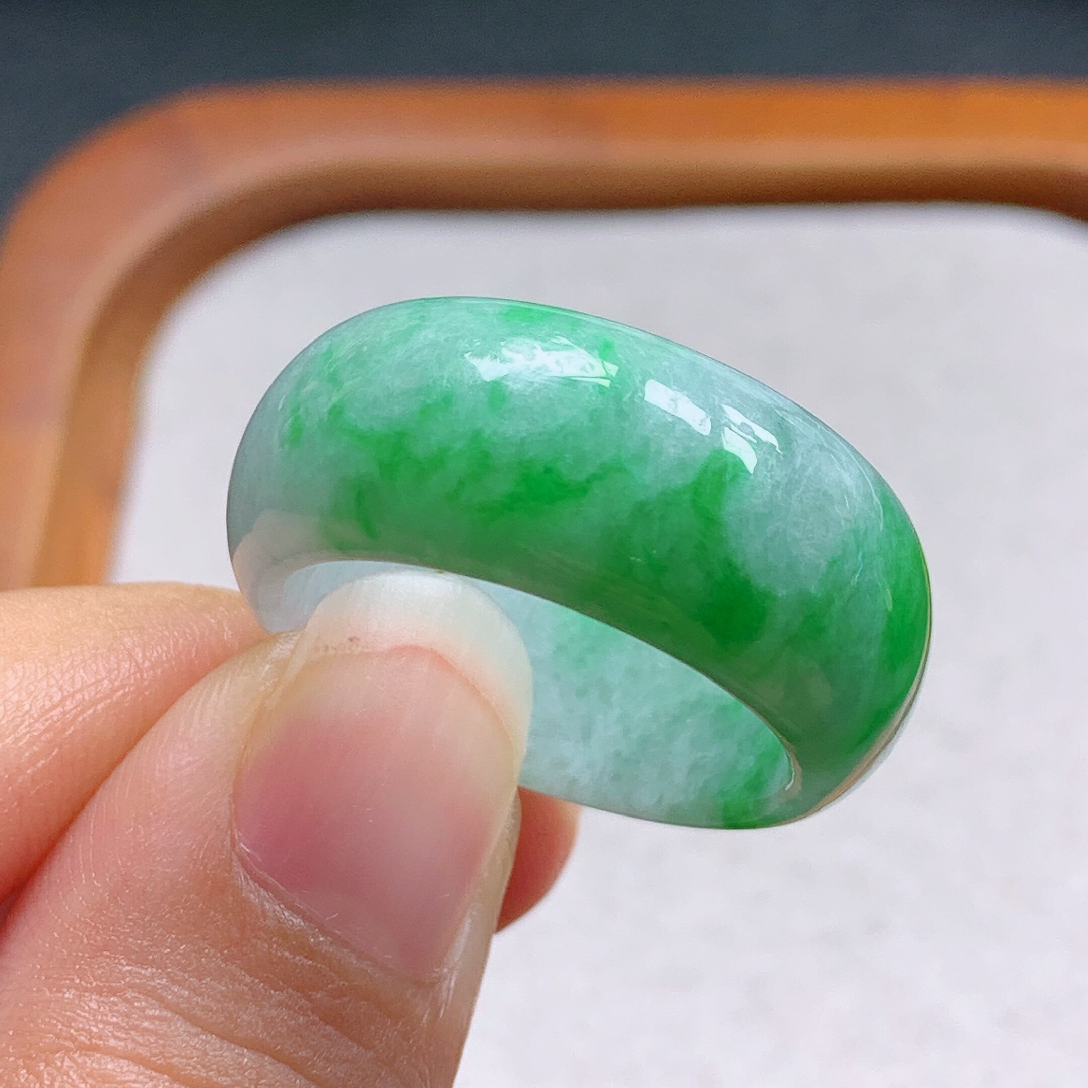 No. 23 Myanmar natural A-grade jade T1265 inner diameter 20.6-10.6-3.8mm positive green tire ring finger