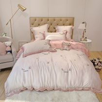 Children Summer day silk four pieces of bear baby cartoon cute light and luxurious bed sheet with four pieces of set silk slip and cool and breathable