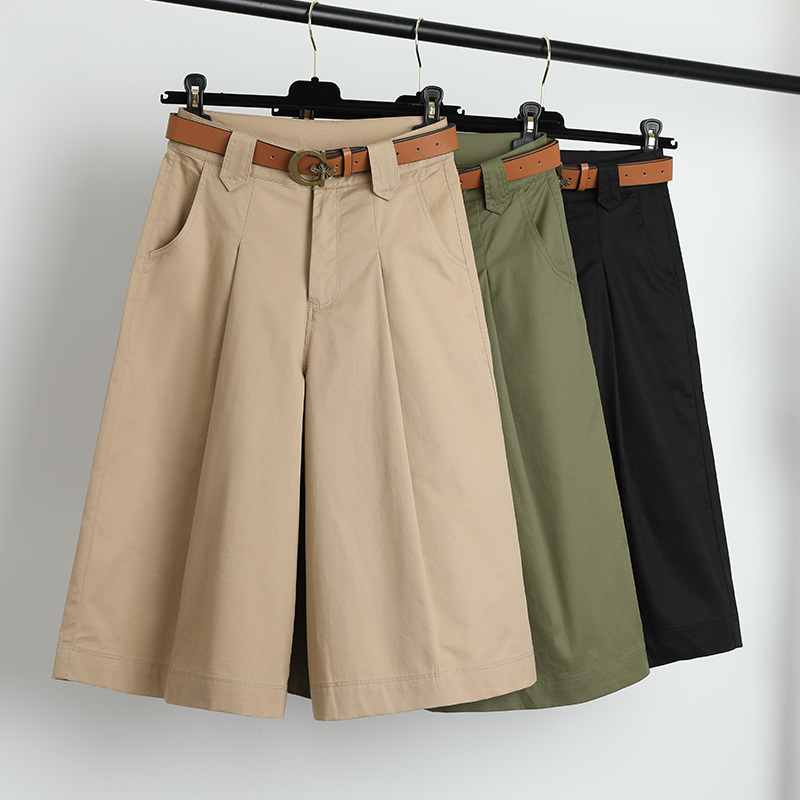 Pure Cotton Casual Wide-Leg Pants for Women, Cropped Pants, 2026 Spring/Summer New Style, High-Waisted, Loose-Fitting, Plus-Size Mid-Length Pants