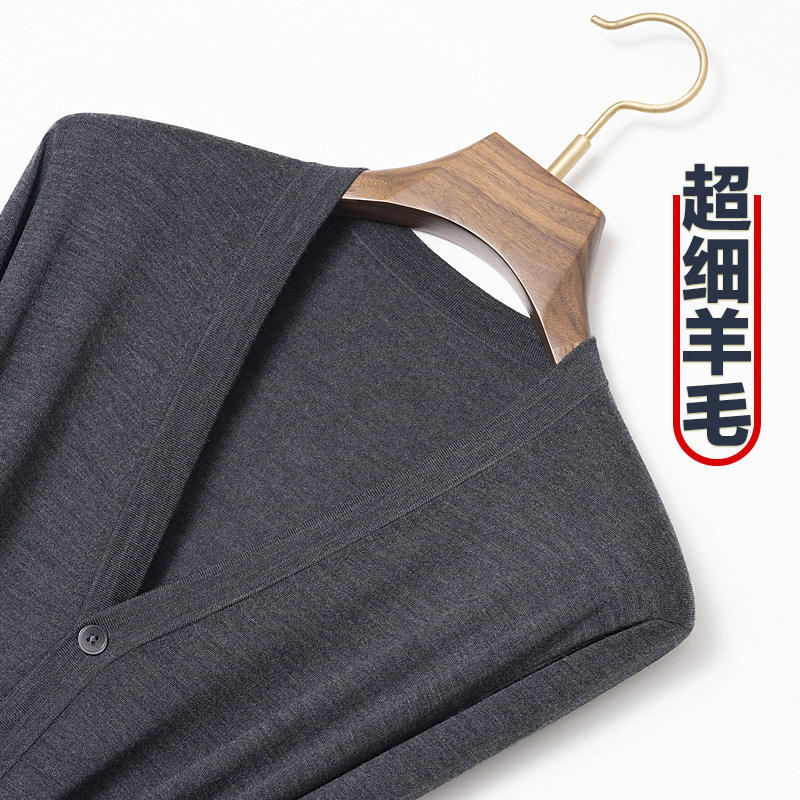 Spring and Autumn Thin Knitted Cardigan Men's Casual Jacket 100% Pure Wool Middle-Aged Sweater Dad's Long-Sleeved Top