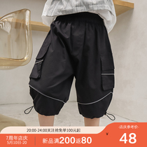 Childrens clothing boys pants summer thin section 2021 new large childrens reflective sports pants seven-point casual pants Western style