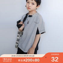 Boys striped stitching T-shirt short-sleeved summer clothes 2021 new childrens T-shirt top trendy handsome half-sleeve childrens childrens clothing