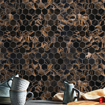 Eurostyle Classical Black Gold Wire Hexagonal Glass Mosaic Art Design Background Wall Bathroom Kitchen Wall Brick BAO WEN Brick