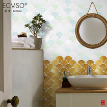 Nordic Minimalist White Ceramic Mosaic Sector Fish Scale Tiles Gold Background Wall Genguan Toilet Wall Brick