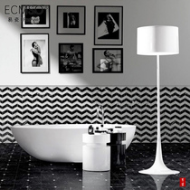 Herrinx black and white natural marble mosaic Nordic tiles wave pattern floor tiles wall tiles bathroom background wall