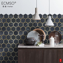 Nordic Kitchen Black Stone Mosaic Stainless Steel Background Wall Hexagonal Brick Toilet Tile White Marble