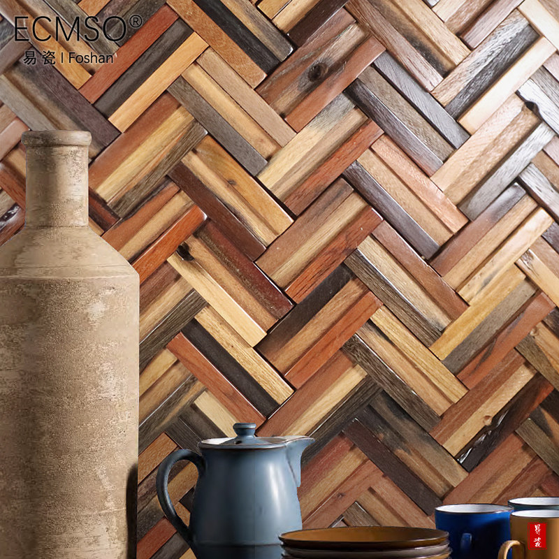 American-style Log Mosaic Background Wall Tile Stereo Bar TV Wall Solid Wood Wall Sticker Old Ship Wood Decor Bar