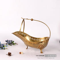 India imported pure copper handmade retro old handle fruit plate Wine rack High-end club soft fruit basket