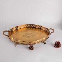 India imported brass hollow fruit tray tea tray tea tray American high-end model room Villa decoration