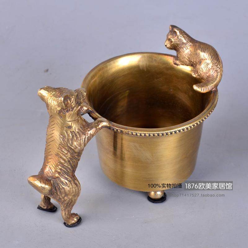 Soft home decoration American Indian imported handmade pure copper animal shape small storage tube decorative pen holder ornaments