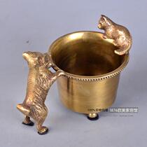 Soft home decoration American Indian imported handmade pure copper animal shape small storage tube decorative pen holder ornaments