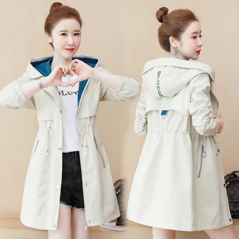 Windbreaker women 2021 autumn new medium and long version hooded slim Korean version casual thin women's windbreaker women's coat tide