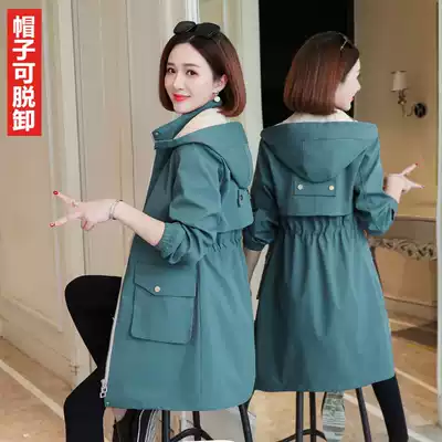 Genuine windbreaker women's 2021 spring and autumn new Korean fashion medium and long version slim and thin detachable hat jacket women